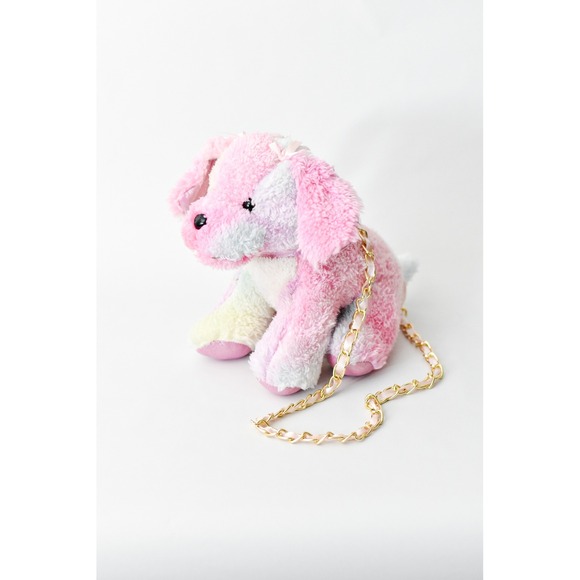 Unbranded Other - Plush Dog Crossbody Bag Kids OS Pink Pastel Excellent Gold Chain Strap